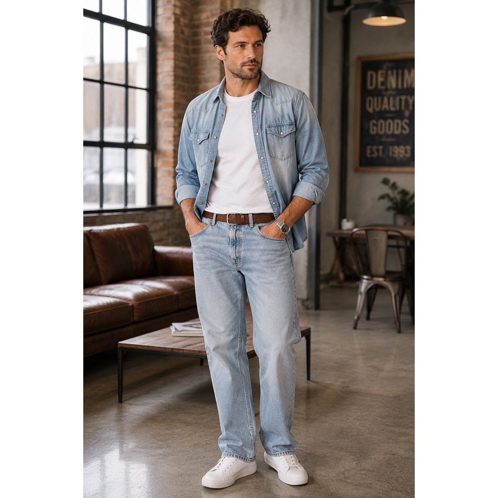 Lee Light Wash Relaxed Fit Straight‎ Leg Jeans Men's 38x30